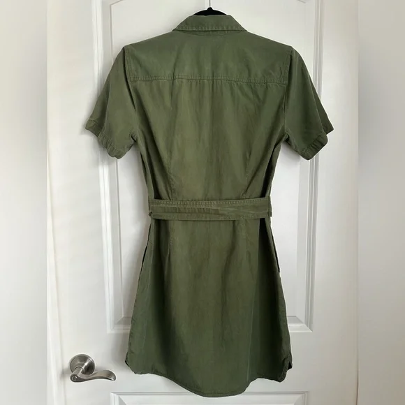 J. Crew Mercantile 2 Green Utility Lyocell Cotton Belted Shirt Dress - Picture 2 of 4